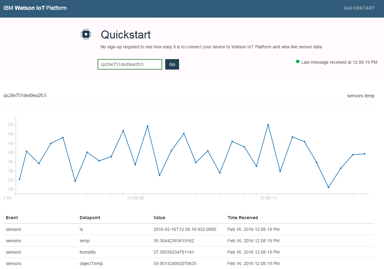 Quickstart service output